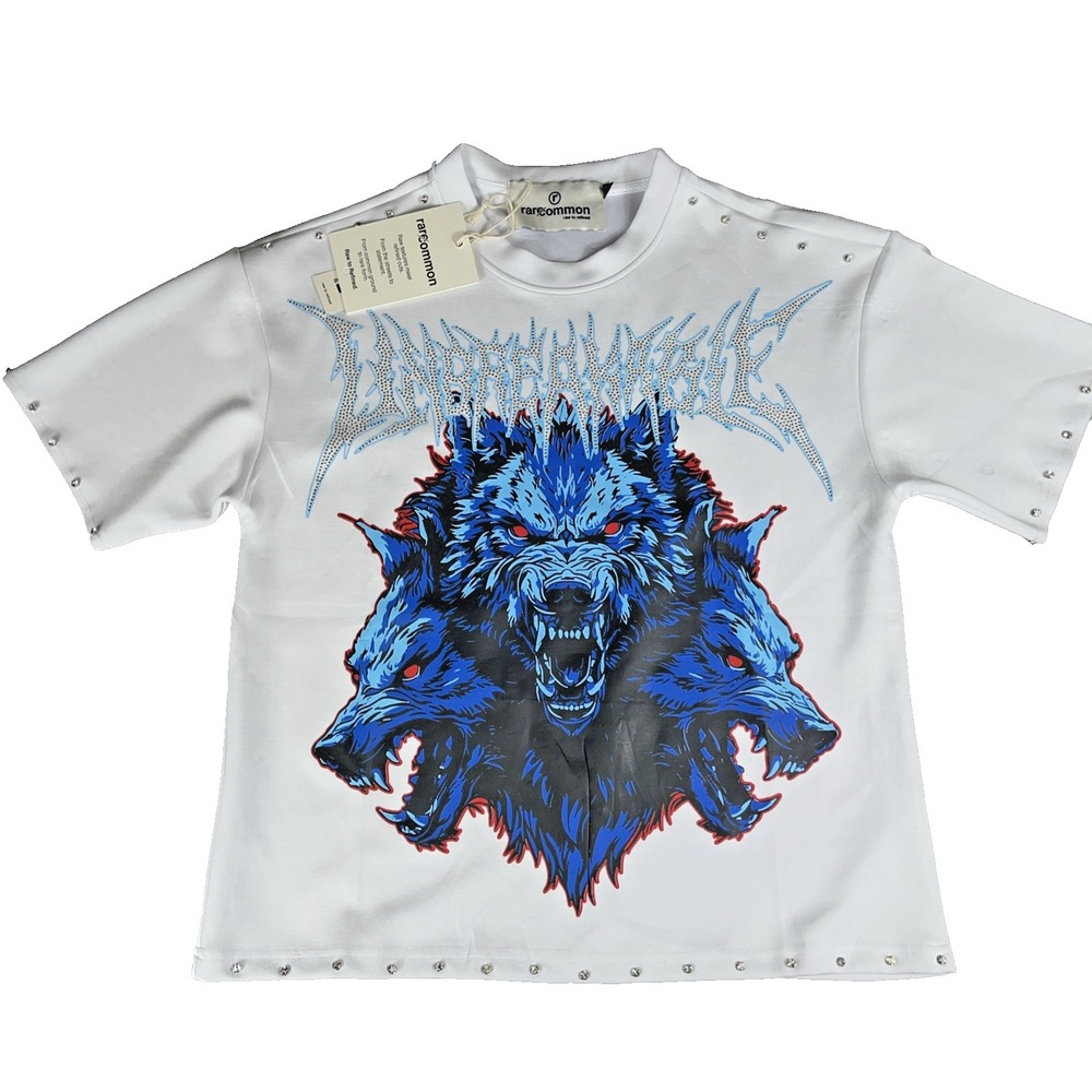 Rare Common Men's Shirt Wolves Graphic Rhinestones Heavyweight NWT Small
